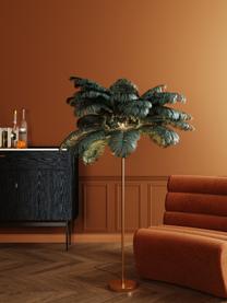 Vloerlamp Feather Palm, Lampenkap: struisvogelveren, Goudkleurig, groen, H 165 cm