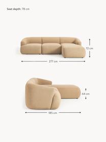 Sofá rinconera modular en tejido bouclé Sofia (3 plazas), Tapizado: tejido bouclé (100% polié, Estructura: madera de abeto, tablero , Patas: plástico Este producto es, Bouclé beige, An 277 x F 185 cm, chaise longue derecha