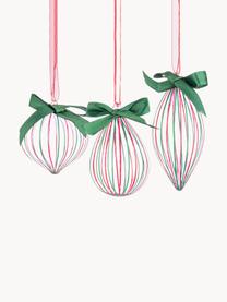 Weihnachtsbaumanhänger Stripe Trans, 12er-Set, Glas, Transparent, Grün, Pink, Set mit verschiedenen Größen