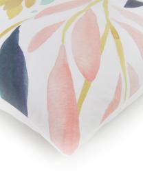 Housse de coussin imprimé floral Agia, Blanc, bleu foncé, bleu ciel, rose, jaune moutarde