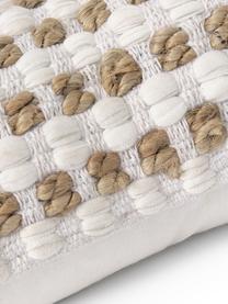 Funda de cojín con detalles en yute Fiesta, 55% algodón, 45% yute, Blanco, beige, An 30 x L 60 cm