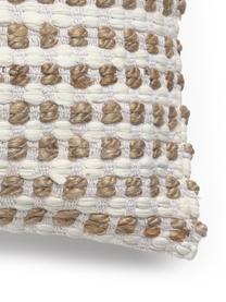 Kussenhoes Fiesta met juten details, 55% katoen, 45% jute, Wit, beige, 30 x 60 cm