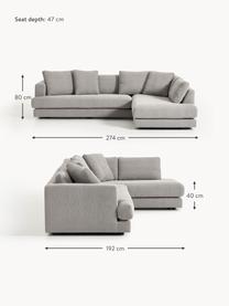 Sofa narożna Bouclé Tribeca, Tapicerka: Bouclé (93% poliester, 6%, Stelaż: drewno bukowe, drewno sos, Nogi: drewno sosnowe Ten produk, Szary Bouclé, S 274 x G 192 cm, prawostronna