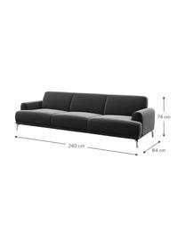 Sofa z aksamitu Puzo (3-osobowa), Tapicerka: 100% aksamit poliestrowy,, Nogi: metal lakierowany, Ciemny szary, S 240 x G 84 cm