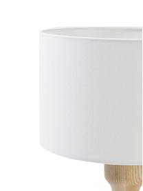 Tischlampe Jascha aus hellem Eschenholz, Lampenfuß: Eschenholz, FSC-zertifizi, Lampenschirm: Stoff in Leinenoptik, Helles Eschenholz, Weiß, Ø 24 x H 43 cm