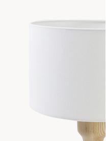 Lámpara de mesa de madera de fresno Jascha, Pantalla: tejido en aspecto lino, Cable: cubierto en tela, Madera de fresno clara, blanco, Ø 24 x Al 43 cm