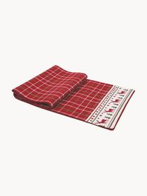 Katoenen tafelloper Tartan met kerstpatroon, 100% katoen, Rood, wit, goudkleurig, B 33 x L 178 cm