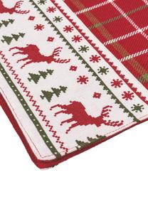 Chemin de table Noël Tartan Reindeer, 100 % coton, Rouge, blanc, couleur dorée, larg. 33 x long. 178 cm