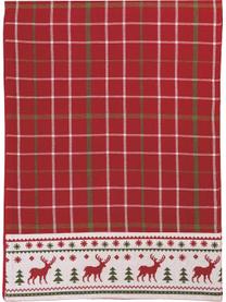 Runner in cotone con motivo natalizio Tartan, 100% cotone, Rosso, bianco, dorato, Larg. 33 x Lung. 178 cm