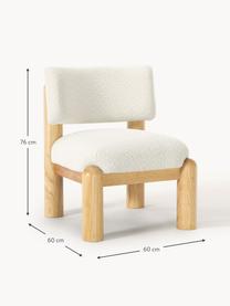 Bouclé loungefauteuil Findus, Bouclé wit, helder hout, B 60 x H 76 cm