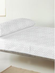 Sábana encimera de satén Atina, estampado gráfico, Blanco, gris claro, Cama 90 cm (160 x 270 cm)