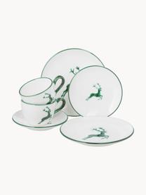 Set de café artesanal Grüner Hirsch, 6 pzas., Cerámica, Blanco, verde, 2 comensales (6 pzas.)