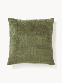 Housse de coussin 50x50 en chenille Keeley, 100 % coton, Vert olive, larg. 50 x long. 50 cm