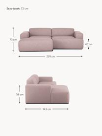 Ecksofa Melva (3-Sitzer), Bezug: 100% Polyester Der hochwe, Gestell: Massives Kiefernholz, Spa, Füße: Kunststoff Dieses Produkt, Webstoff Hellrosa, B 239 x T 143 cm, Eckteil links