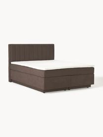 Cama continental Livia, con espacio de almacenamiento, Patas: plástico, Tejido marrón oscuro, An 140 x L 200 cm, dureza H2