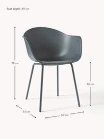 Kunststoff-Armlehnstuhl Claire mit Metallbeinen, Sitzschale: Kunststoff, Beine: Metall, pulverbeschichtet, Dunkelgrau, B 60 x T 54 cm