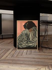 Poster Serene Stripes by Hanna Peterson x The Poster Club, Koraalrood, zwart, meerkleurig, B 50 x H 70 cm