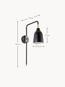 Grosse Wandleuchte Mora mit Stecker, Lampenschirm: Metall, pulverbeschichtet, Gestell: Metall, pulverbeschichtet, Dekor: Metall, vermessingt, Schwarz, Goldfarben, T 35 x H 50 cm