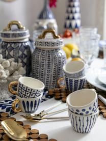 Koffiekopjes-set Masai, 6-delig, Keramiek, Blauw, wit, goudkleurig, Ø 7 x H 5 cm