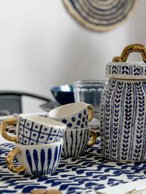 Koffiekopjes-set Masai, 6-delig, Keramiek, Blauw, wit, goudkleurig, Ø 7 x H 5 cm