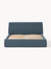 Letto imbottito in bouclé con contenitore Cloud, Rivestimento: bouclé (80% poliestere, 2, Piedini: legno di betulla laccato , Bouclé grigio-blu, Larg. 140 x Lung. 200 cm