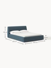 Letto imbottito in bouclé con contenitore Cloud, Rivestimento: bouclé (80% poliestere, 2, Piedini: legno di betulla laccato , Bouclé grigio-blu, Larg. 140 x Lung. 200 cm