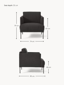 Fauteuil Fluente, Bekleding: 100% polyester. Met 40.00, Frame: massief grenenhout, Poten: gepoedercoat metaal Dit p, Geweven stof antraciet, B 74 x D 85 cm