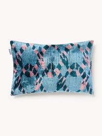 Housse de coussin en velours avec motif abstrait Velvety, Velours de soie (50 % soie, 50 % coton), Tons bleus, rose pâle, larg. 40 x long. 60 cm