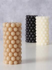 Bougies piliers de cire Pearls, 3 élém., haut. 14 cm, Cire, Blanc cassé, noir, beige, Ø 7 x haut. 14 cm