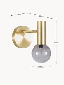Verstelbare wandlamp Wilson met glazen lampenkap, Lampenkap: glas, Fitting: vermessingd metaal, Grijs, messingkleurig, D 22 x H 22 cm