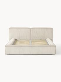 Cama tapizada en pana Lennon, con espacio de almacenamiento, Tapizado: pana (98% poliéster, 2% p, Estructura: madera de pino maciza, ma, Patas: madera, plástico Este pro, Pana beige claro, An 208 x L 243 cm (colchón 140 x 200 cm)