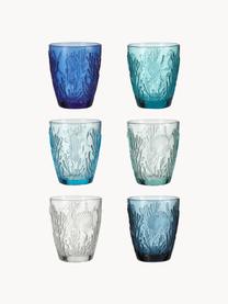 Waterglazen set Pantelleria met koraal motief, 6-delig., Glas, Blauwtinten, Ø 9 x H 10 cm