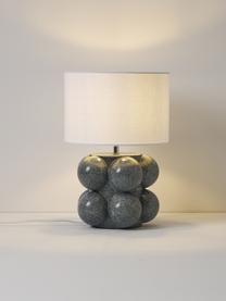 Kleine Keramik-Tischlampe Baal, Lampenschirm: Textil in Leinen-Optik (1, Lampenfuß: Keramik, Weiß, Blaugrau, Ø 30 x H 44 cm