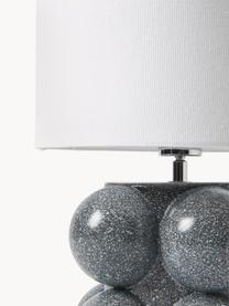 Kleine keramische tafellamp Baal, Lampenkap: linnen (100% polyester), Lampvoet: keramiek, Wit, blauwgrijs, Ø 30 x H 44 cm