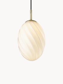 Lámpara de techo pequeña soplada artesanalmente Twist, Pantalla: vidrio, Adornos: metal recubierto, Cable: cubierto en tela, Blanco Off White, Ø 15 x Al 23 cm