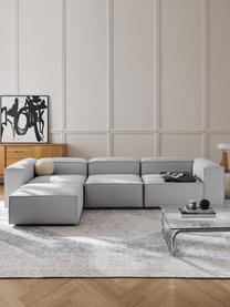 Modulares Sofa Lennon (4-Sitzer) mit Hocker (links/rechts), Bezug: 100 % Polyester Der strap, Gestell: Massives Kiefernholz, Spe, Füße: Kunststoff Dieses Produkt, Webstoff Grau, B 329 x T 207 cm