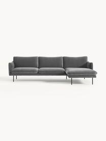 Samt-Ecksofa Moby, Bezug: Samt (Hochwertiger Polyes, Gestell: Massives Kiefernholz, Bir, Samt Grau, B 280 x T 160 cm, Eckteil links