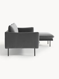 Samt-Ecksofa Moby, Bezug: Samt (Hochwertiger Polyes, Gestell: Massives Kiefernholz, Bir, Füße: Metall, pulverbeschichtet, Samt Grau, B 280 x T 160 cm, Eckteil links