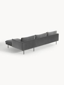 Samt-Ecksofa Moby, Bezug: Samt (Hochwertiger Polyes, Gestell: Massives Kiefernholz, Füße: Metall, pulverbeschichtet, Samt Grau, B 280 x T 160 cm, Eckteil rechts