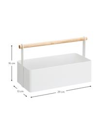 Cesta Tosca, Caja: acero, pintado, Asa: madera, Blanco, madera clara, An 29 x Al 16 cm