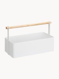 Cesta Tosca, Caja: acero, pintado, Asa: madera, Blanco, madera clara, An 29 x Al 16 cm