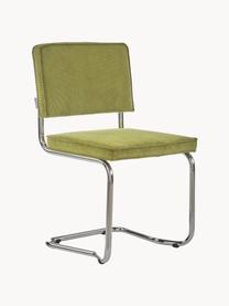 Chaise cantilever en velours côtelé Kink, Velours côtelé vert, cadre chrome, larg. 48 x prof. 48 cm