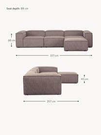 Modulares Sofa Lennon (4-Sitzer) aus Cord mit Hocker, Bezug: Cord (92 % Polyester, 8 %, Gestell: Massives Kiefernholz, Spe, Füße: Kunststoff Dieses Produkt, Cord Taupe, B 327 x T 207 cm