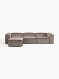 Modulares Sofa Lennon (4-Sitzer) aus Cord mit Hocker (links/rechts), Bezug: Cord (92 % Polyester, 8 %, Gestell: Massives Kiefernholz, Spe, Füße: Kunststoff Dieses Produkt, Cord Taupe, B 329 x T 207 cm