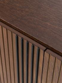 Credenza in legno Ross, Gambe: metallo Questo prodotto è, Legno di quercia laccato marrone scuro, Larg. 180 x Alt. 75 cm
