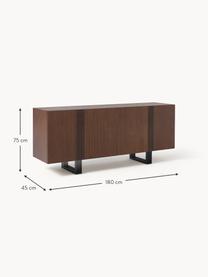 Houten dressoir Ross, Poten: metaal Dit product is gem, Eikenhout, donkerbruin gelakt, B 180 x H 75 cm