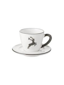 Tasse à espresso avec sous-tasse céramique artisanale Cerf Gris Gourmet, Céramique, Gris, blanc, 60 ml