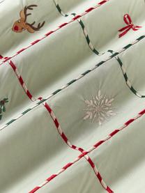 Federa in cotone percalle ricamato con motivi natalizi Rudy, Verde salvia, multicolore, Larg. 50 x Lung. 80 cm