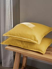 Housse de coussin pur lin jaune Lanya, 100 % pur lin, Jaune, larg. 60 x long. 60 cm