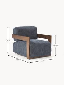 Poltroncina Cooper, Rivestimento: 97% poliestere, 3% lino I, Struttura: legno di frassino massicc, Gambe: legno di quercia, Tessuto blu scuro, Larg. 71 x Prof. 98 cm